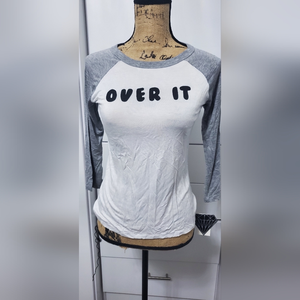 Gray and White Raglan Graphic T-Shirt